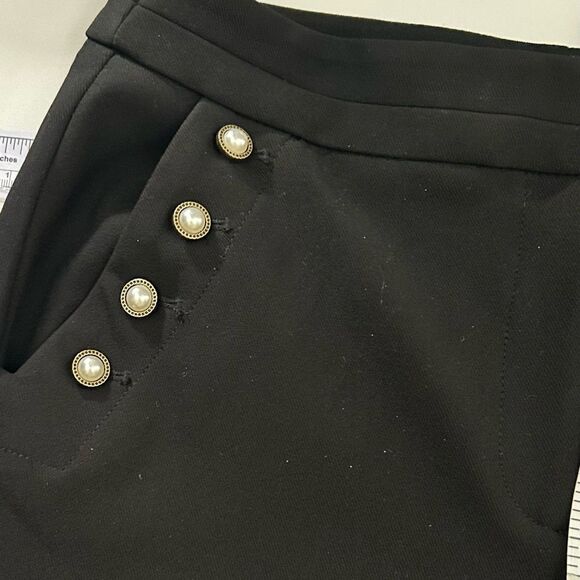 White House Black Market Black Sailor Style Pearl Button Boot Cut Pants Size 6 - Picture 11 of 12